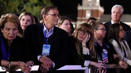 Supporters of Kamala Harris watch results come in during an election night watch party organized by the US vice president at Howard University in Washington DC, November 5, 2024