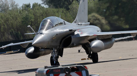 A Dassault Rafale fighter plane flying out of Air Force Base 701 Ecole de L’Air on May 11, 2022 in Salon-de-Provence, France.